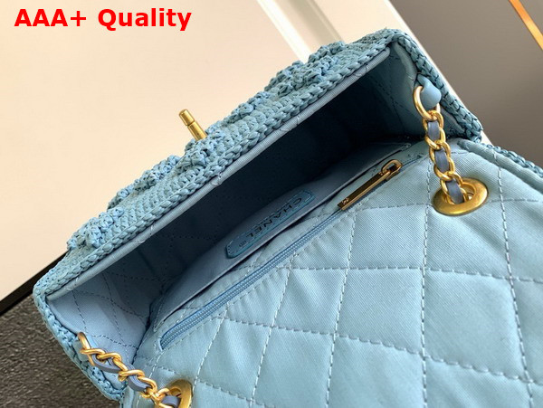 Chanel Mini Flap Bag Raffia Effect Braided and Gold Tone Metal Blue Ref AS4518 Replica