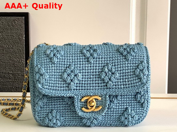 Chanel Mini Flap Bag Raffia Effect Braided and Gold Tone Metal Blue Ref AS4518 Replica