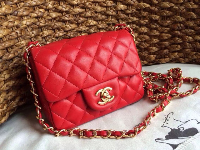 Chanel Mini Flap Bag Red Lambskin Gold Hardware for Sale