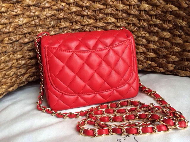 Chanel Mini Flap Bag Red Lambskin Gold Hardware for Sale