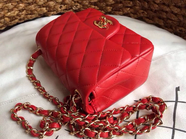 Chanel Mini Flap Bag Red Lambskin Gold Hardware for Sale