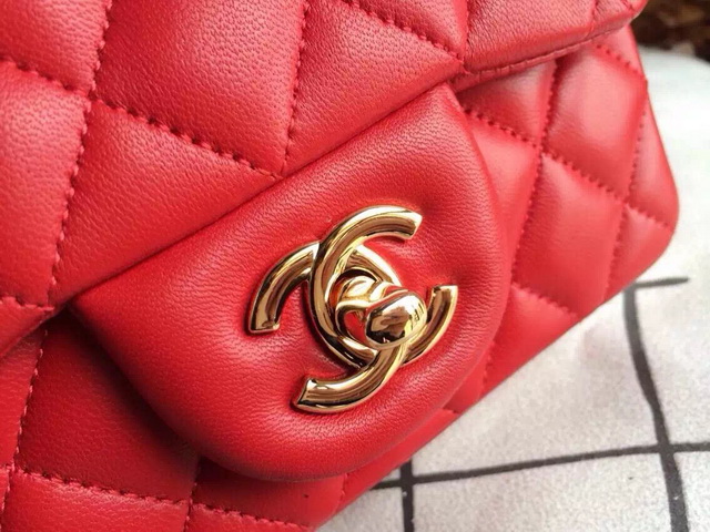 Chanel Mini Flap Bag Red Lambskin Gold Hardware for Sale