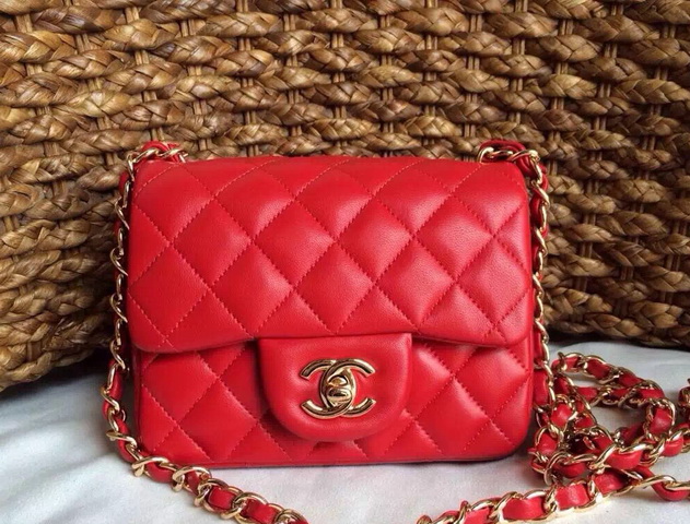 Chanel Mini Flap Bag Red Lambskin Gold Hardware for Sale