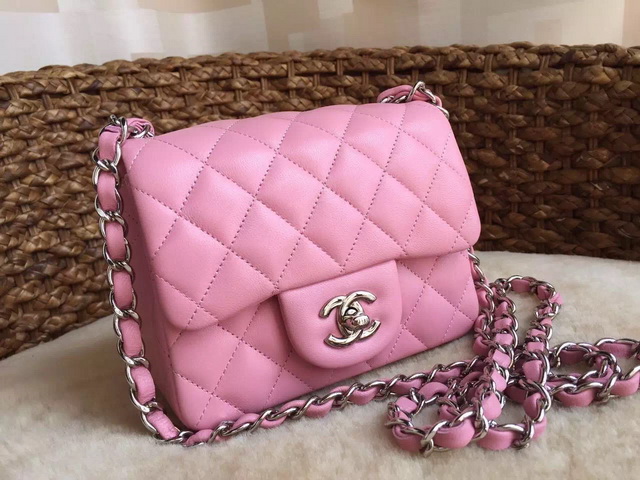 Chanel Mini Flap Bag Sakura Pink Lambskin Silver Chain for Sale