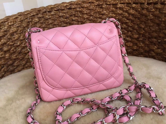 Chanel Mini Flap Bag Sakura Pink Lambskin Silver Chain for Sale