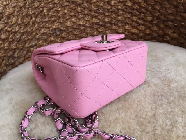 Chanel Mini Flap Bag Sakura Pink Lambskin Silver Chain for Sale