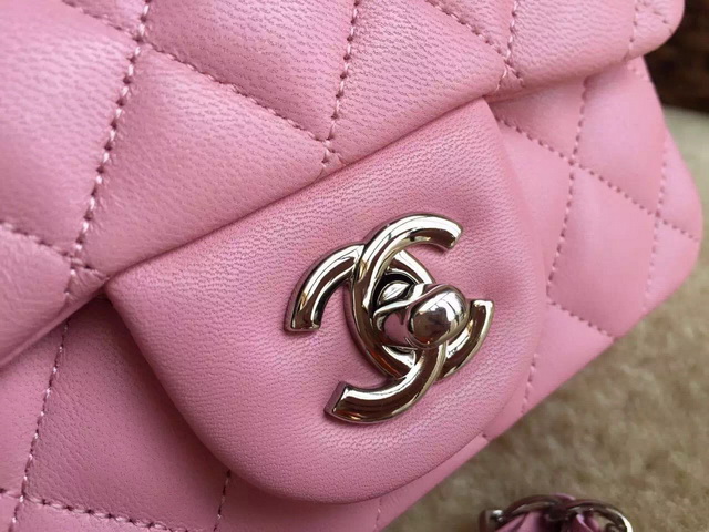 Chanel Mini Flap Bag Sakura Pink Lambskin Silver Chain for Sale