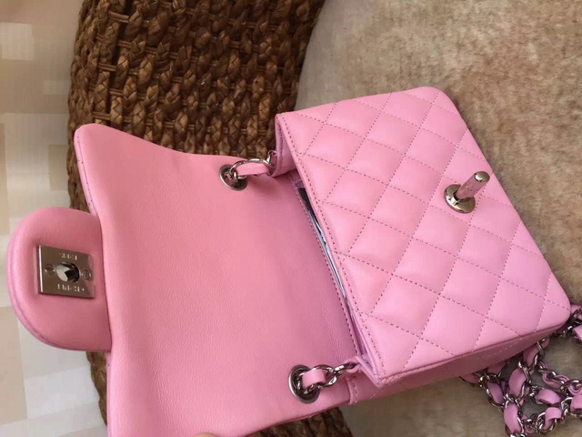 Chanel Mini Flap Bag Sakura Pink Lambskin Silver Chain for Sale