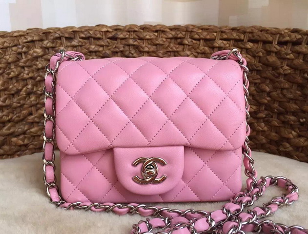 Chanel Mini Flap Bag Sakura Pink Lambskin Silver Chain for Sale