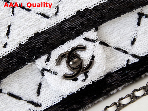 Chanel Mini Flap Bag Sequins and Black Metal White and Black Replica