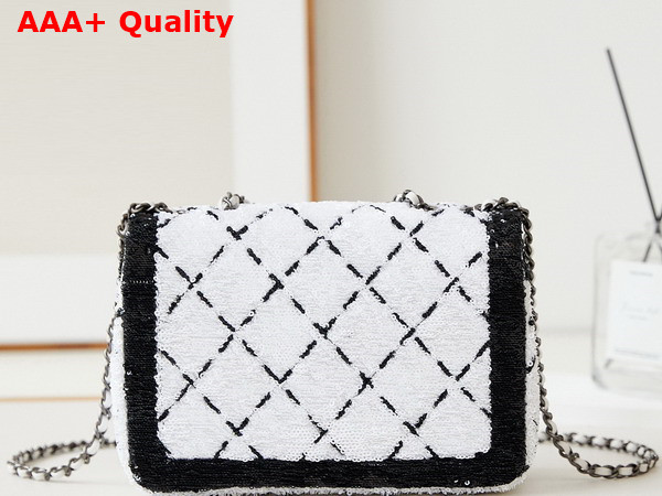 Chanel Mini Flap Bag Sequins and Black Metal White and Black Replica