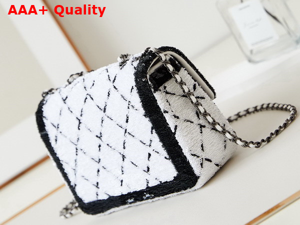 Chanel Mini Flap Bag Sequins and Black Metal White and Black Replica