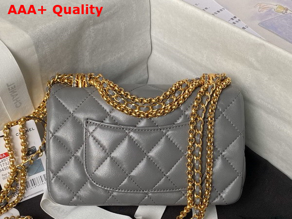 Chanel Mini Flap Bag Shiny Lambskin Gold Tone Metal Light Grey AS4972 Replica