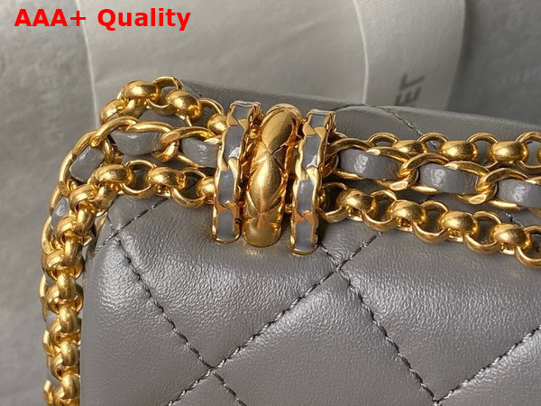 Chanel Mini Flap Bag Shiny Lambskin Gold Tone Metal Light Grey AS4972 Replica