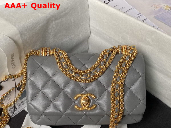 Chanel Mini Flap Bag Shiny Lambskin Gold Tone Metal Light Grey AS4972 Replica