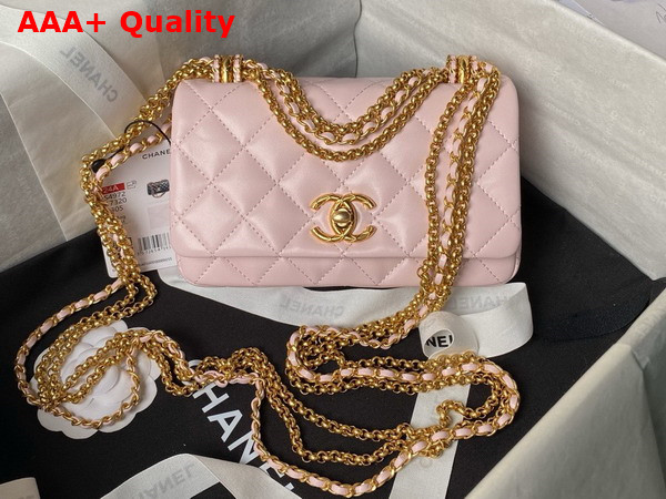 Chanel Mini Flap Bag Shiny Lambskin Gold Tone Metal Light Pink AS4972 Replica