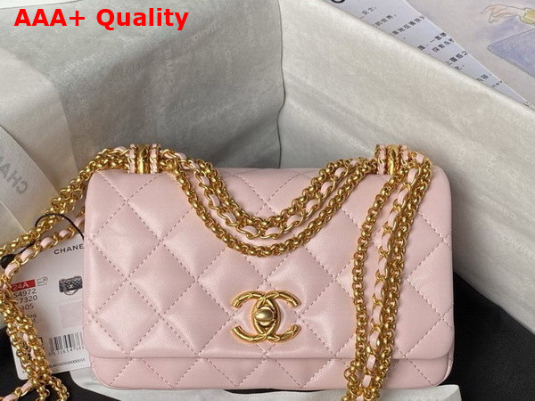 Chanel Mini Flap Bag Shiny Lambskin Gold Tone Metal Light Pink AS4972 Replica