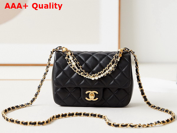 Chanel Mini Flap Bag Shiny Lambskin Imitation Pearls and Gold Tone Metal Black Ref AS4385 Replica