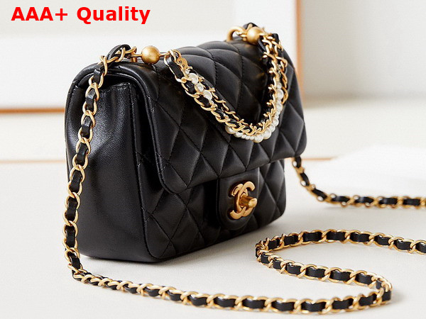 Chanel Mini Flap Bag Shiny Lambskin Imitation Pearls and Gold Tone Metal Black Ref AS4385 Replica