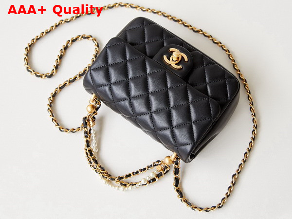 Chanel Mini Flap Bag Shiny Lambskin Imitation Pearls and Gold Tone Metal Black Ref AS4385 Replica