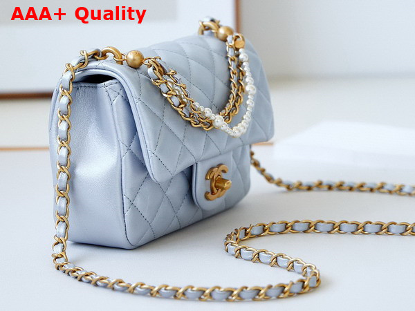 Chanel Mini Flap Bag Shiny Lambskin Imitation Pearls and Gold Tone Metal Silver Ref AS4385 Replica