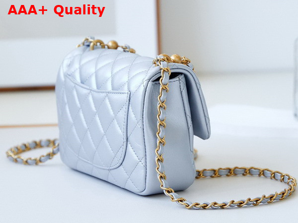 Chanel Mini Flap Bag Shiny Lambskin Imitation Pearls and Gold Tone Metal Silver Ref AS4385 Replica