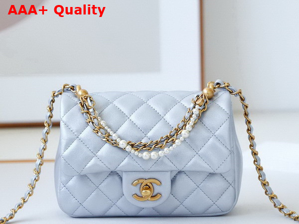 Chanel Mini Flap Bag Shiny Lambskin Imitation Pearls and Gold Tone Metal Silver Ref AS4385 Replica