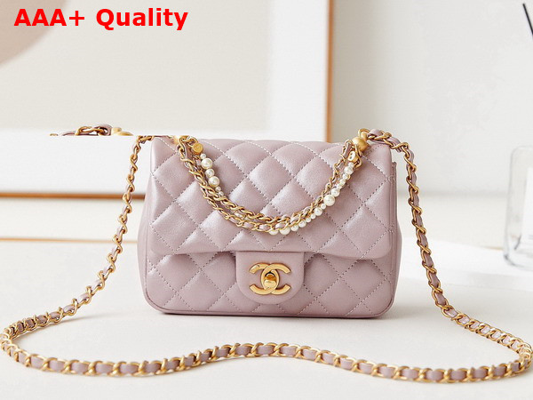 Chanel Mini Flap Bag Shiny Lambskin Imitation Pearls and Gold Tone Metal Light Pink Ref AS4385 Replica