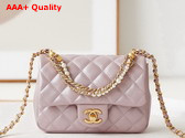 Chanel Mini Flap Bag Shiny Lambskin Imitation Pearls and Gold Tone Metal Light Pink Ref AS4385 Replica