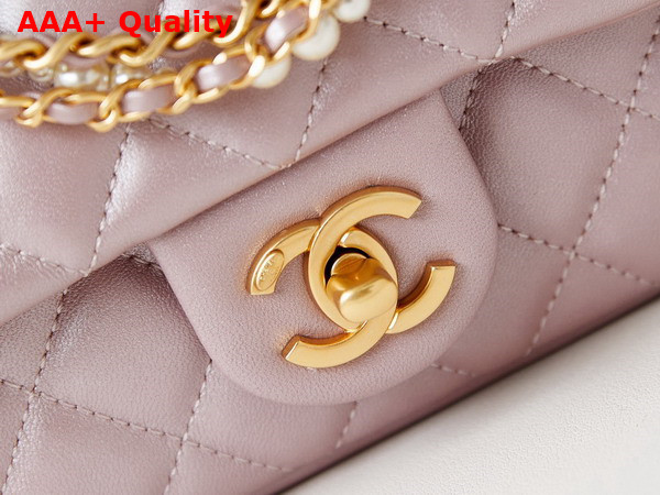 Chanel Mini Flap Bag Shiny Lambskin Imitation Pearls and Gold Tone Metal Light Pink Ref AS4385 Replica