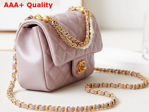 Chanel Mini Flap Bag Shiny Lambskin Imitation Pearls and Gold Tone Metal Light Pink Ref AS4385 Replica