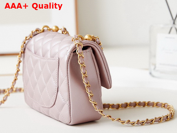 Chanel Mini Flap Bag Shiny Lambskin Imitation Pearls and Gold Tone Metal Light Pink Ref AS4385 Replica