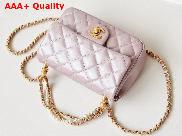 Chanel Mini Flap Bag Shiny Lambskin Imitation Pearls and Gold Tone Metal Light Pink Ref AS4385 Replica