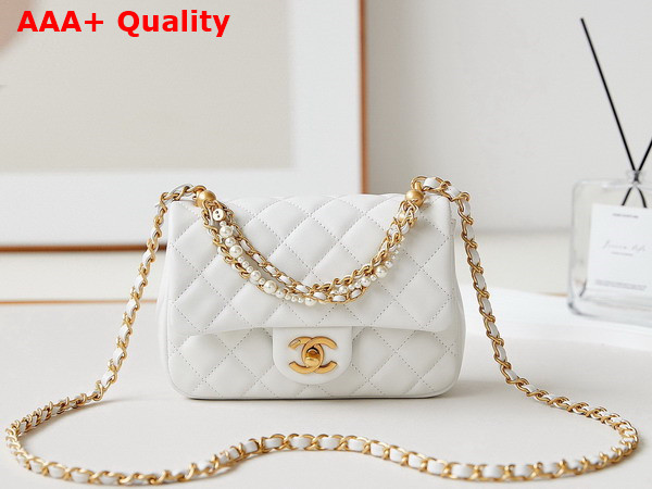 Chanel Mini Flap Bag Shiny Lambskin Imitation Pearls and Gold Tone Metal White Ref AS4385 Replica