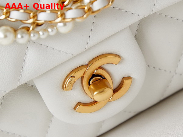 Chanel Mini Flap Bag Shiny Lambskin Imitation Pearls and Gold Tone Metal White Ref AS4385 Replica