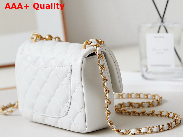 Chanel Mini Flap Bag Shiny Lambskin Imitation Pearls and Gold Tone Metal White Ref AS4385 Replica