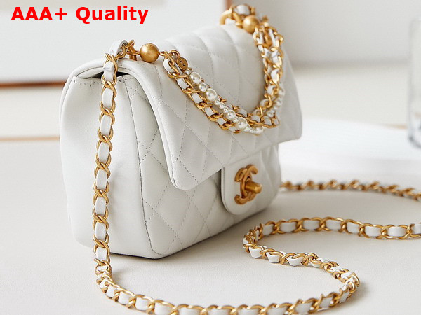 Chanel Mini Flap Bag Shiny Lambskin Imitation Pearls and Gold Tone Metal White Ref AS4385 Replica