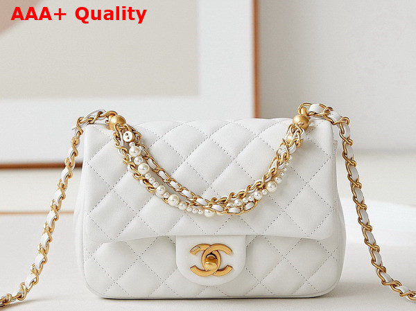 Chanel Mini Flap Bag Shiny Lambskin Imitation Pearls and Gold Tone Metal White Ref AS4385 Replica