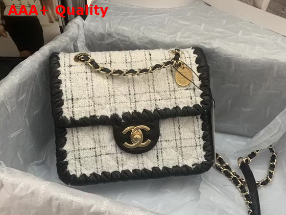 Chanel Mini Flap Bag Tweed Braided Calfskin Gold Tone Metal Gray and Black Ref AS2495 Replica