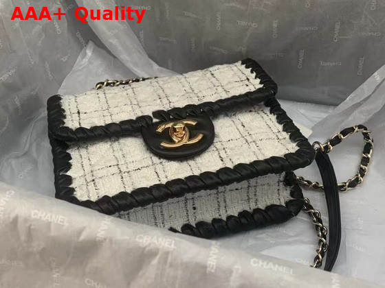 Chanel Mini Flap Bag Tweed Braided Calfskin Gold Tone Metal Gray and Black Ref AS2495 Replica