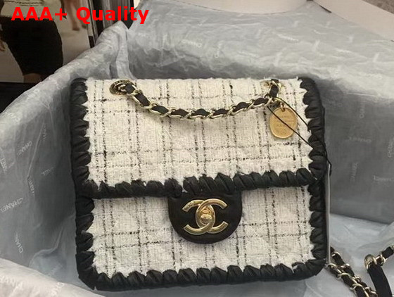 Chanel Mini Flap Bag Tweed Braided Calfskin Gold Tone Metal Gray and Black Ref AS2495 Replica