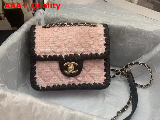 Chanel Mini Flap Bag Tweed Braided Calfskin Gold Tone Metal Pink and Black Ref AS2495 Replica