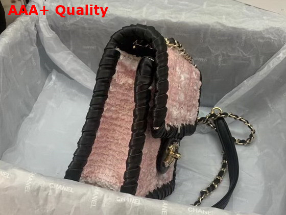 Chanel Mini Flap Bag Tweed Braided Calfskin Gold Tone Metal Pink and Black Ref AS2495 Replica