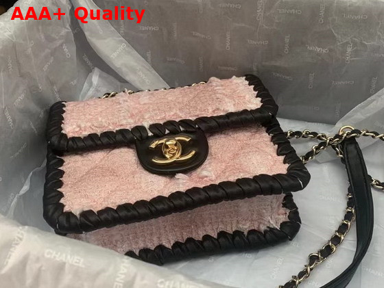 Chanel Mini Flap Bag Tweed Braided Calfskin Gold Tone Metal Pink and Black Ref AS2495 Replica