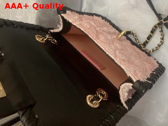 Chanel Mini Flap Bag Tweed Braided Calfskin Gold Tone Metal Pink and Black Ref AS2495 Replica