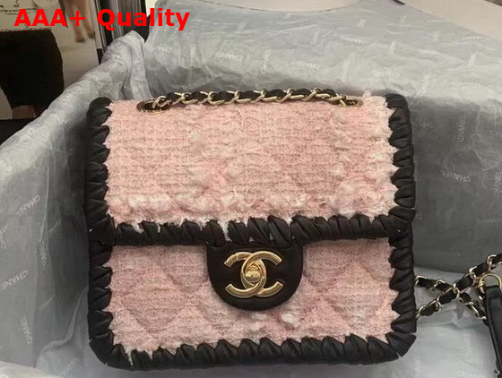 Chanel Mini Flap Bag Tweed Braided Calfskin Gold Tone Metal Pink and Black Ref AS2495 Replica