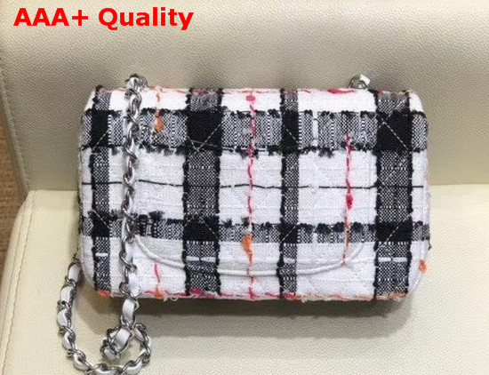 Chanel Mini Flap Bag Tweed and Silver Tone Metal White Black Pink and Orange A69900 Replica