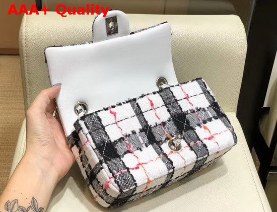 Chanel Mini Flap Bag Tweed and Silver Tone Metal White Black Pink and Orange A69900 Replica