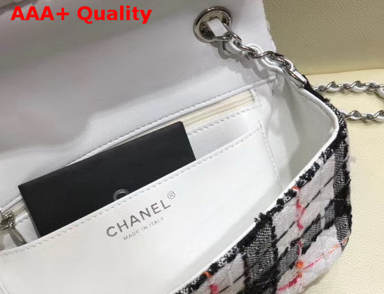 Chanel Mini Flap Bag Tweed and Silver Tone Metal White Black Pink and Orange A69900 Replica