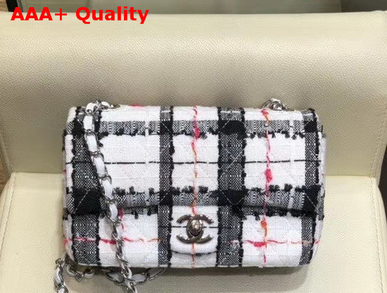 Chanel Mini Flap Bag Tweed and Silver Tone Metal White Black Pink and Orange A69900 Replica